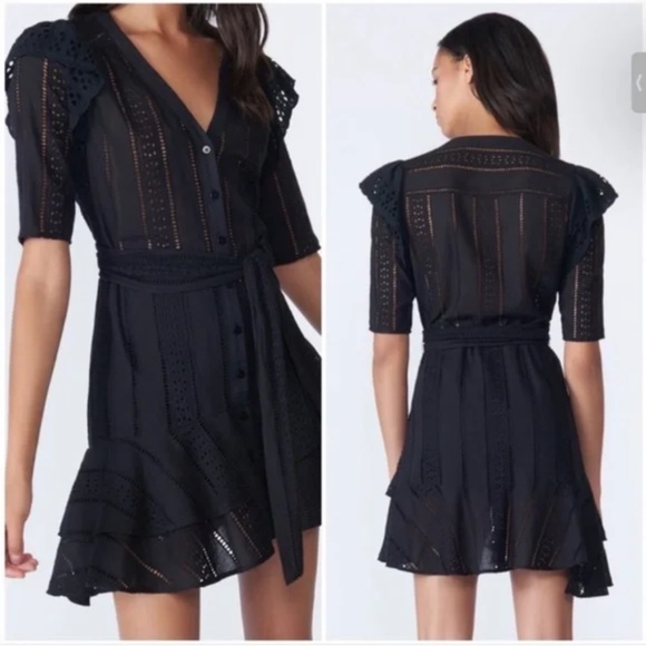 🖤Veronica Beard Black Sima Eyelet Mini Dress Size 12 - Picture 1 of 5